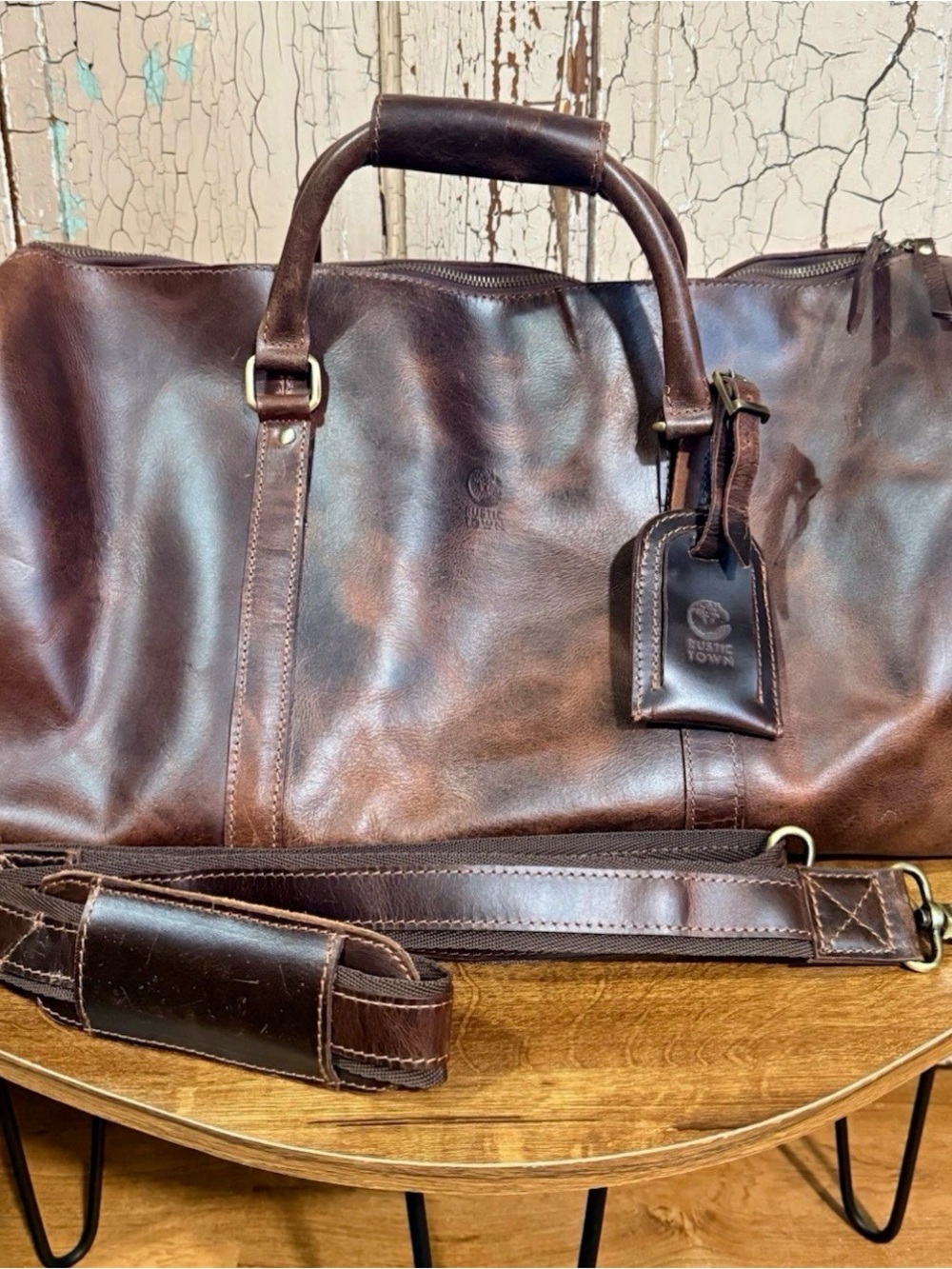 Rustic Town Nando Adventure Leather Duffle Bag Walnut Brown 20” Weekender